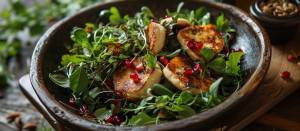 Halloumi salad with pea shoots