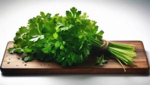 Fresh green parsley on a wooden board